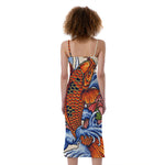 Japanese Koi Fish Tattoo Print Slim Fit Midi Cami Dress