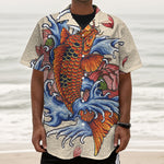 Japanese Koi Fish Tattoo Print Textured Short Sleeve Shirt