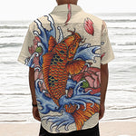 Japanese Koi Fish Tattoo Print Textured Short Sleeve Shirt