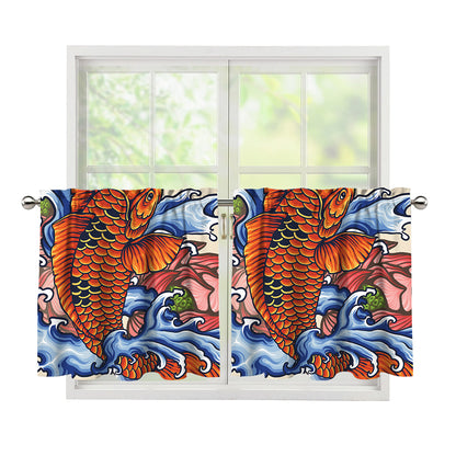 Japanese Koi Fish Tattoo Print Tier Curtains