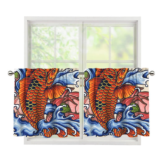 Japanese Koi Fish Tattoo Print Tier Curtains