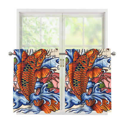 Japanese Koi Fish Tattoo Print Tier Curtains