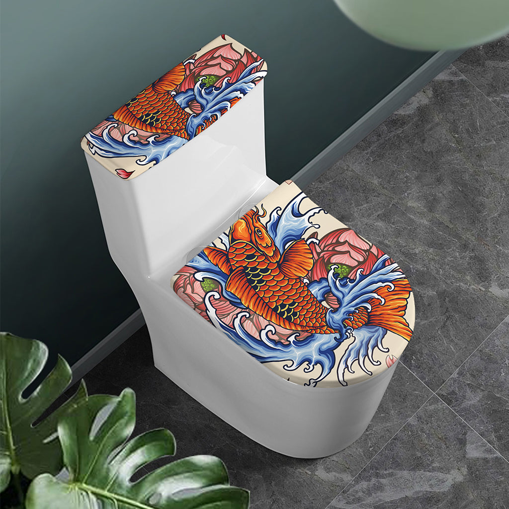 Japanese Koi Fish Tattoo Print Toilet Lid And Tank Cover Set