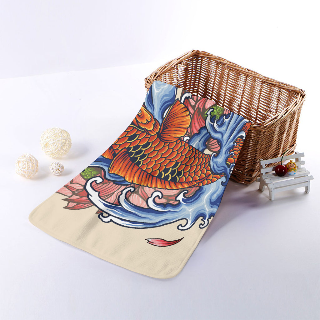 Japanese Koi Fish Tattoo Print Towel