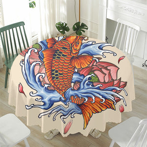 Japanese Koi Fish Tattoo Print Waterproof Round Tablecloth