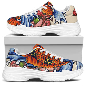 Japanese Koi Fish Tattoo Print White Chunky Shoes