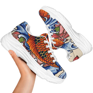 Japanese Koi Fish Tattoo Print White Chunky Shoes