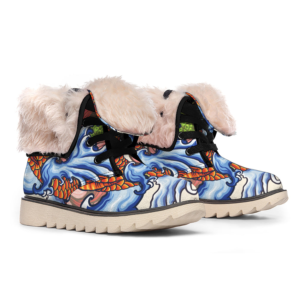 Japanese Koi Fish Tattoo Print Winter Boots