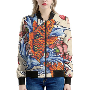 Japanese Koi Fish Tattoo Print Women's Bomber Jacket