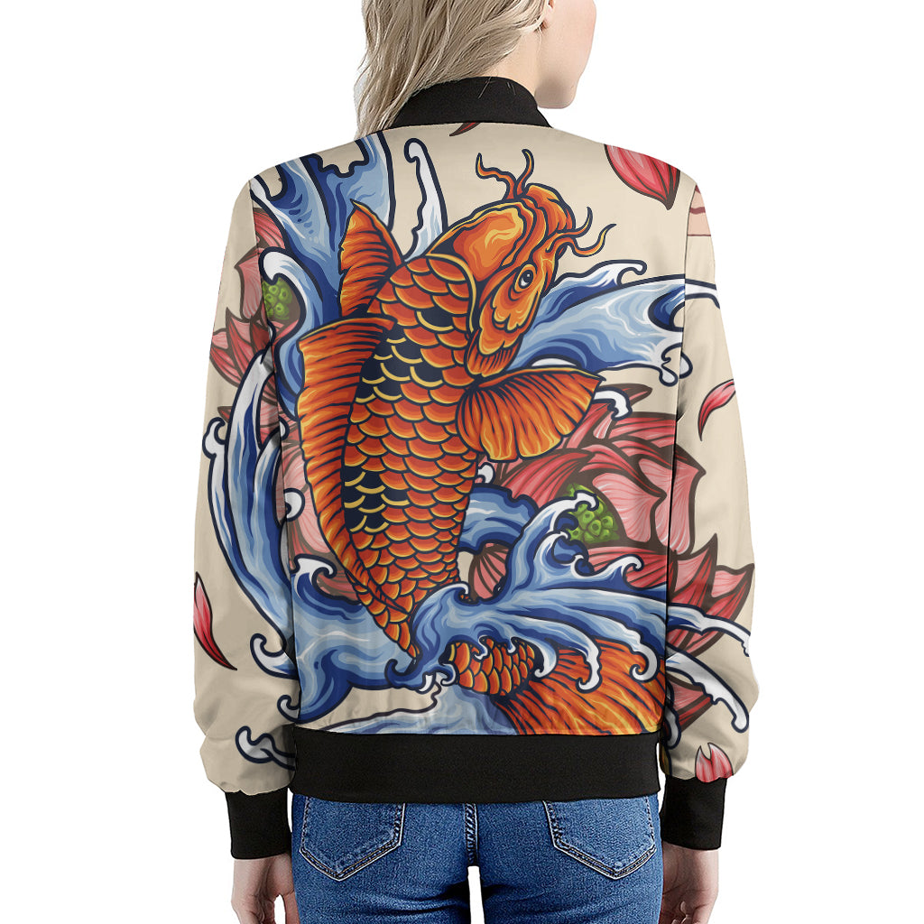 Japanese Koi Fish Tattoo Print Women's Bomber Jacket