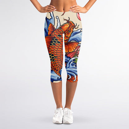 Japanese Koi Fish Tattoo Print Women's Capri Leggings