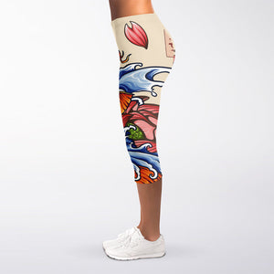 Japanese Koi Fish Tattoo Print Women's Capri Leggings