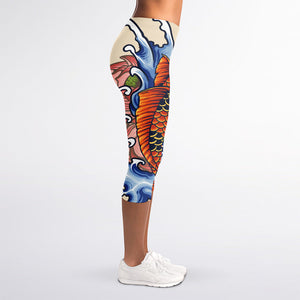 Japanese Koi Fish Tattoo Print Women's Capri Leggings