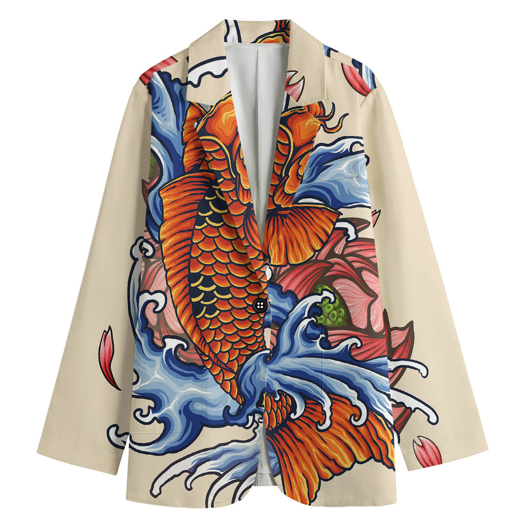 Japanese Koi Fish Tattoo Print Women's Cotton Blazer