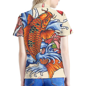 Japanese Koi Fish Tattoo Print Women's Polo Shirt