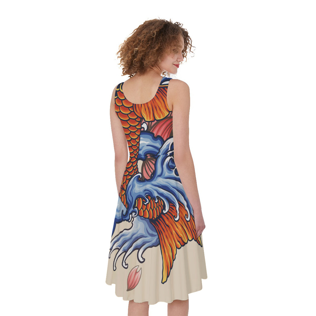 Japanese Koi Fish Tattoo Print Women's Sleeveless Dress