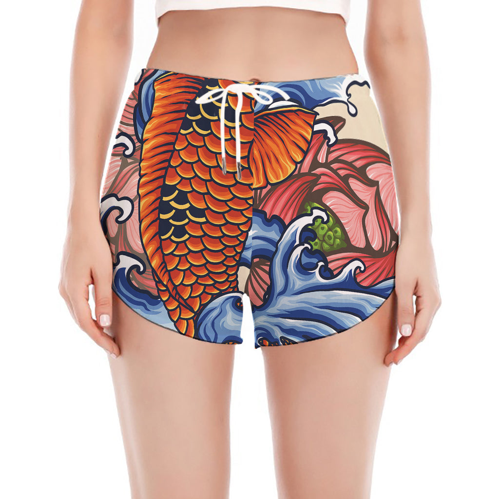 Japanese Koi Fish Tattoo Print Women's Split Running Shorts