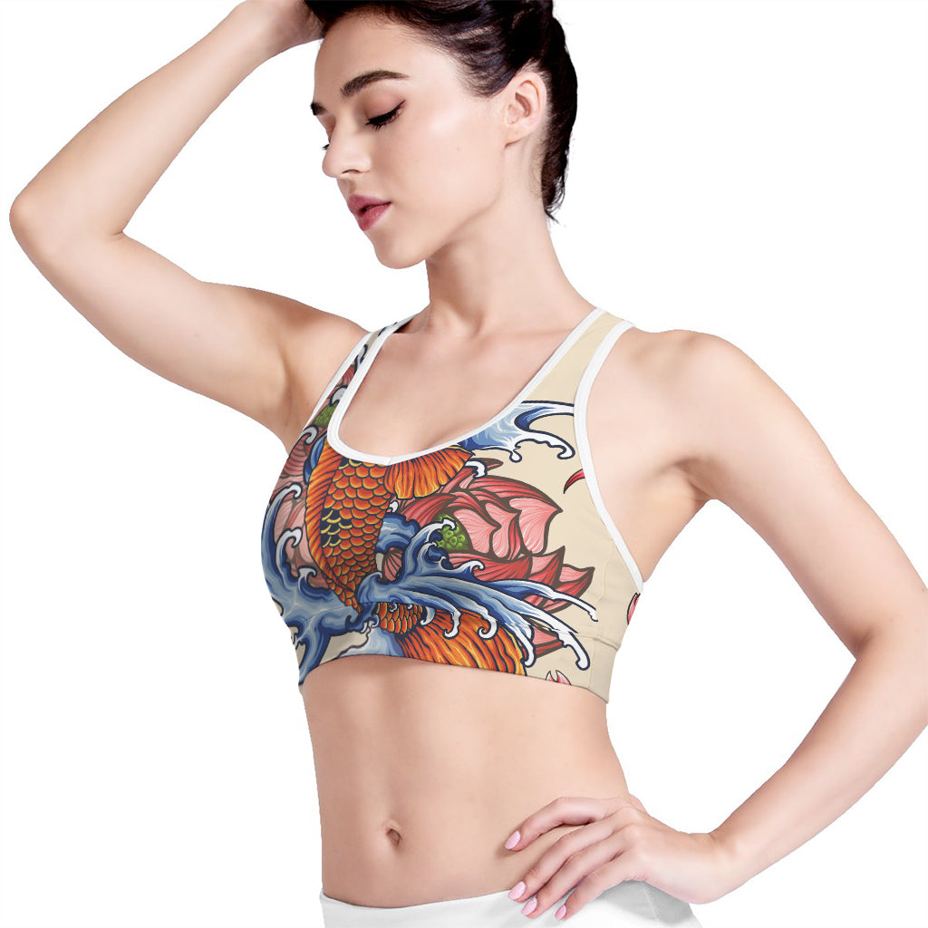 Japanese Koi Fish Tattoo Print Women's Sports Bra