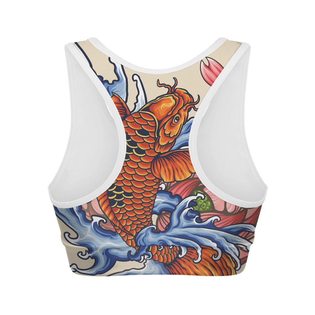 Japanese Koi Fish Tattoo Print Women's Sports Bra