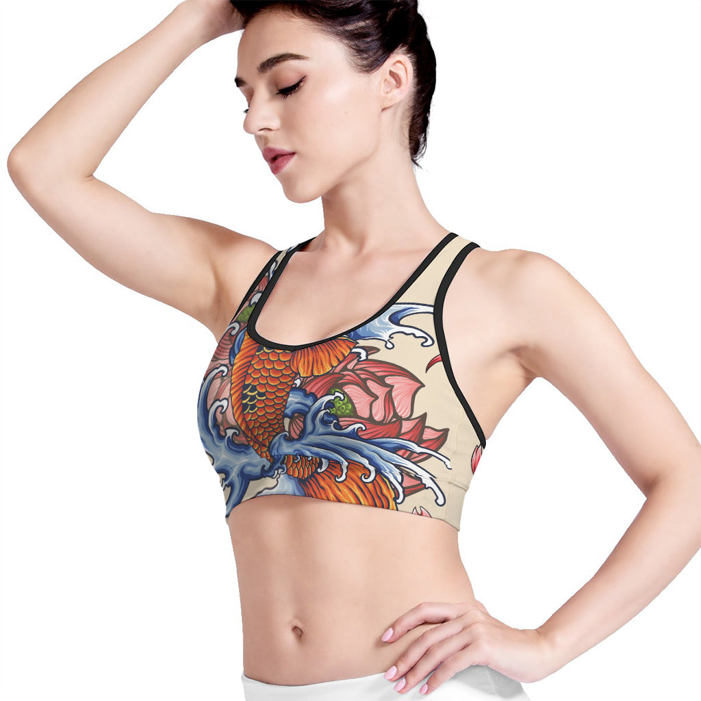 Japanese Koi Fish Tattoo Print Women's Sports Bra