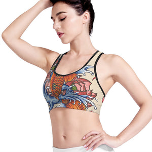 Japanese Koi Fish Tattoo Print Women's Sports Bra