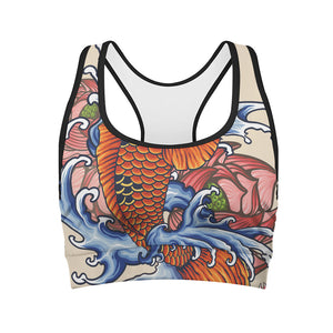 Japanese Koi Fish Tattoo Print Women's Sports Bra