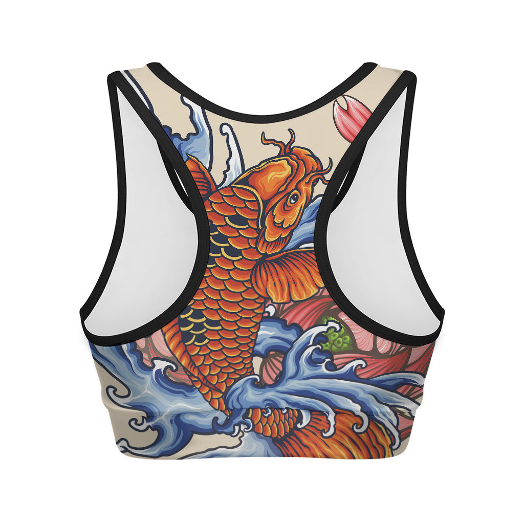 Japanese Koi Fish Tattoo Print Women's Sports Bra