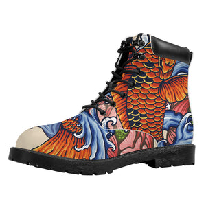 Japanese Koi Fish Tattoo Print Work Boots