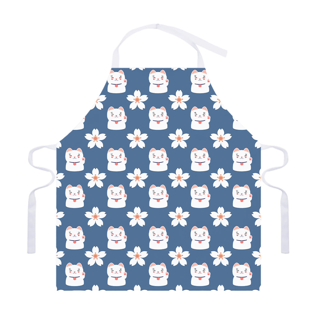 Japanese Lucky Cat And Sakura Print Adjustable Apron