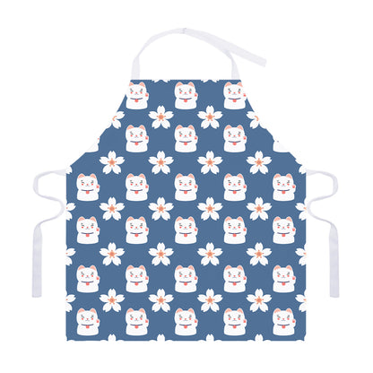 Japanese Lucky Cat And Sakura Print Adjustable Apron