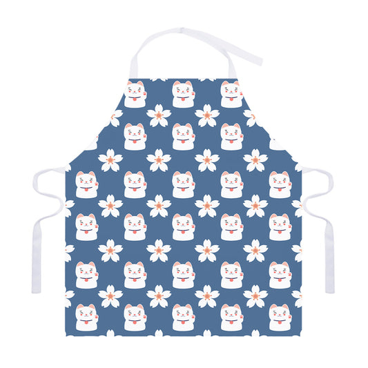 Japanese Lucky Cat And Sakura Print Adjustable Apron