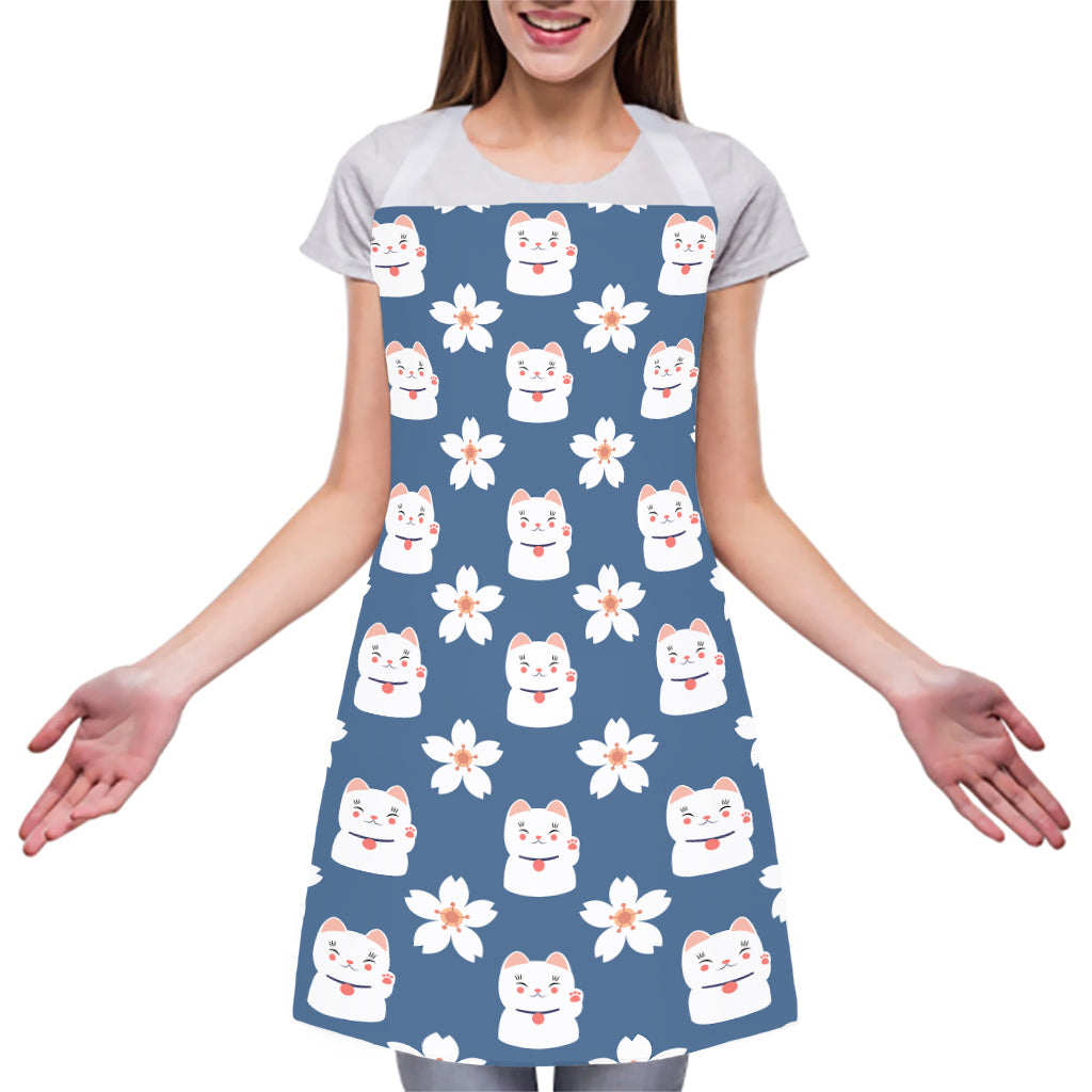Japanese Lucky Cat And Sakura Print Adjustable Apron