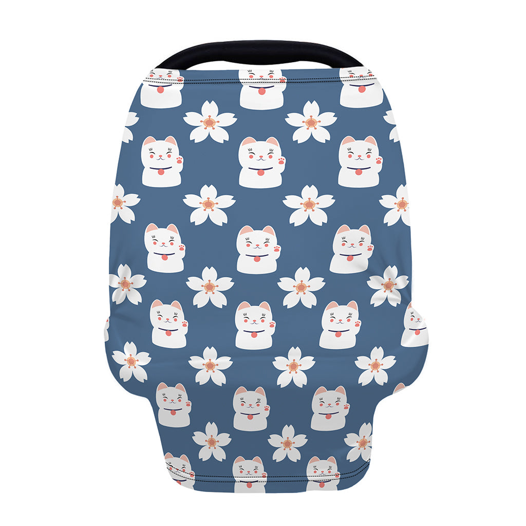 Japanese Lucky Cat And Sakura Print Baby Seat Cover