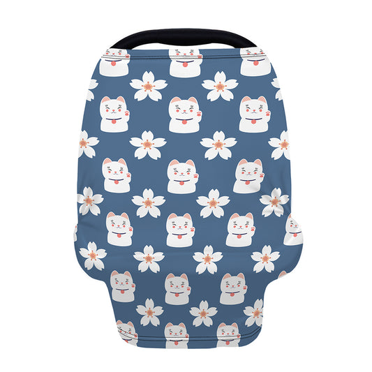 Japanese Lucky Cat And Sakura Print Baby Seat Cover