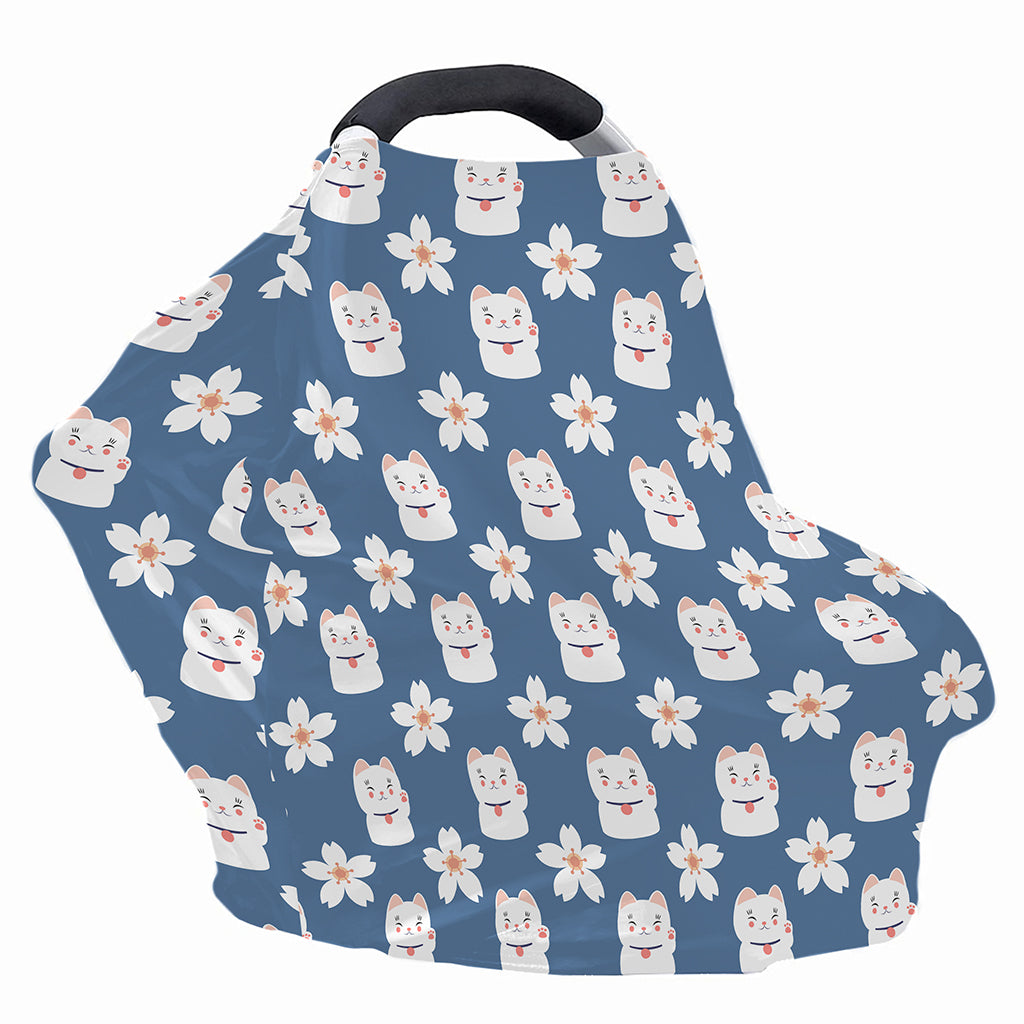 Japanese Lucky Cat And Sakura Print Baby Seat Cover
