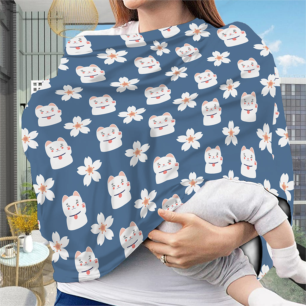 Japanese Lucky Cat And Sakura Print Baby Seat Cover