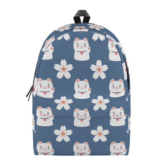 Japanese Lucky Cat And Sakura Print Backpack