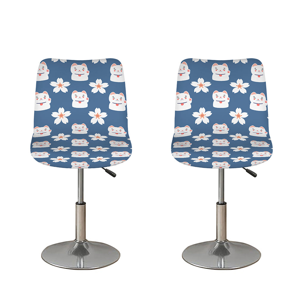 Japanese Lucky Cat And Sakura Print Bar Stool Covers