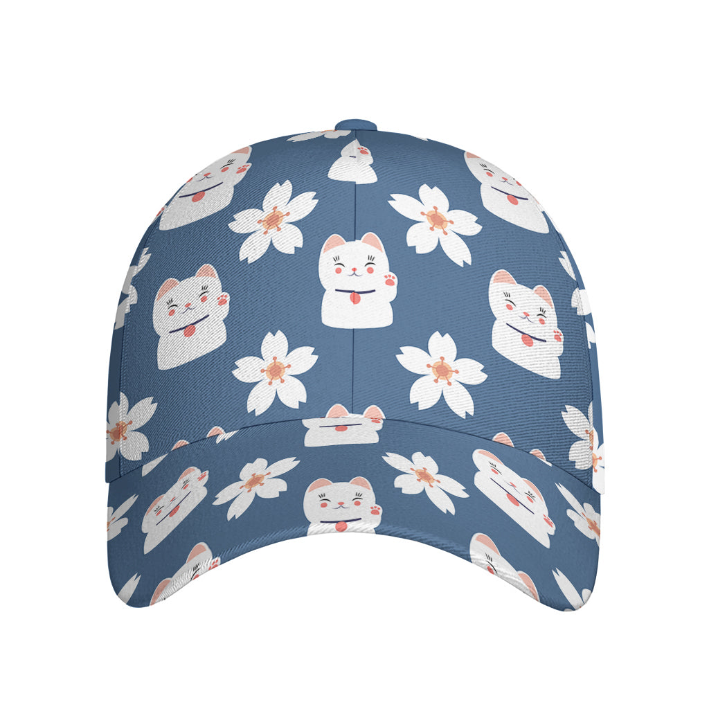 Japanese Lucky Cat And Sakura Print Baseball Cap