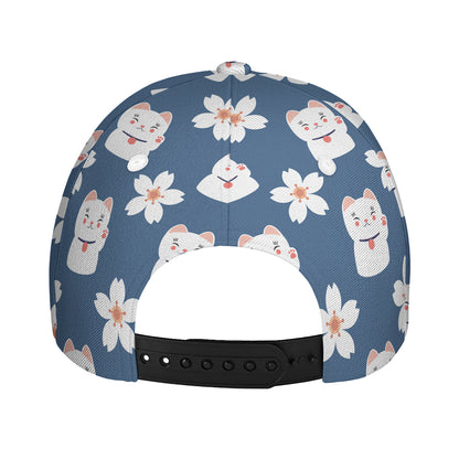 Japanese Lucky Cat And Sakura Print Baseball Cap