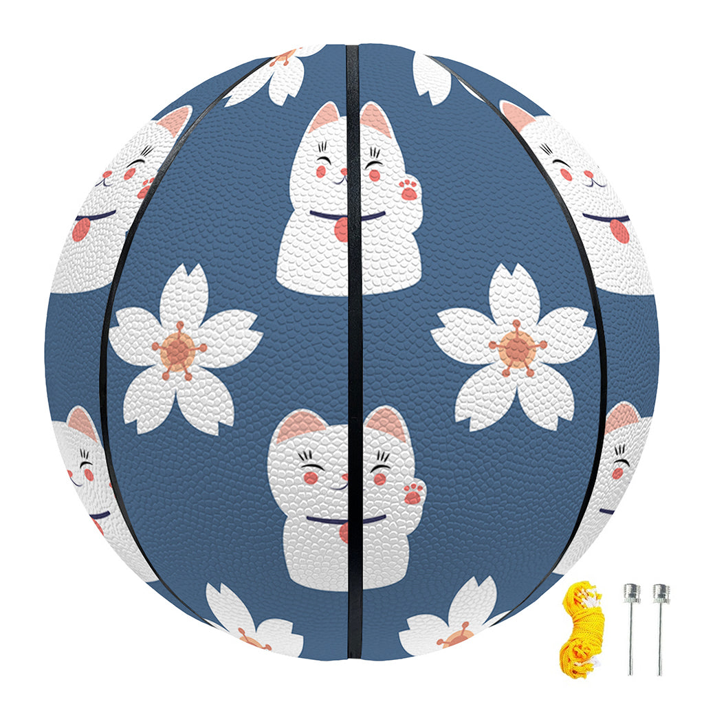 Japanese Lucky Cat And Sakura Print Basketball