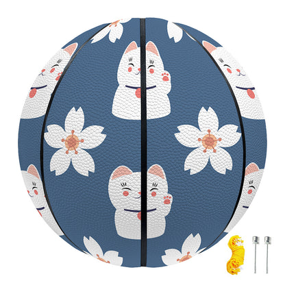 Japanese Lucky Cat And Sakura Print Basketball