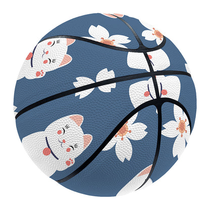 Japanese Lucky Cat And Sakura Print Basketball