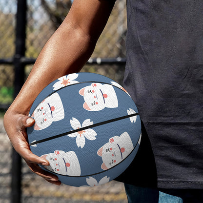Japanese Lucky Cat And Sakura Print Basketball