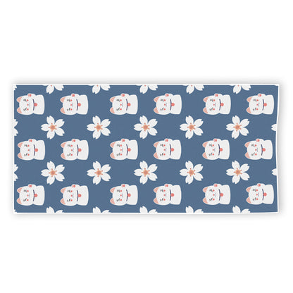 Japanese Lucky Cat And Sakura Print Beach Towel