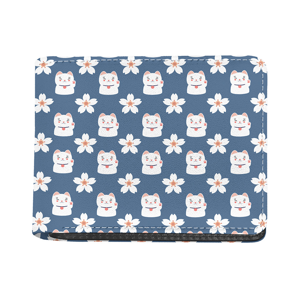 Japanese Lucky Cat And Sakura Print Bifold Wallet
