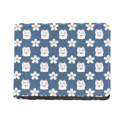 Japanese Lucky Cat And Sakura Print Bifold Wallet