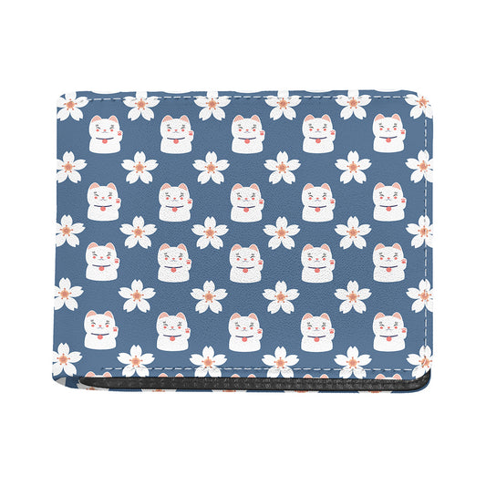 Japanese Lucky Cat And Sakura Print Bifold Wallet