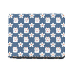 Japanese Lucky Cat And Sakura Print Bifold Wallet