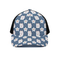 Japanese Lucky Cat And Sakura Print Black Mesh Trucker Hat